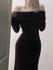 Black Dress Women 2023 Autumn Elegant Long Sleeve Ribbed Backless Sexy Bodycon Long Dresses Evening Party