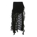 Elegant Tulle Ruffle Skirt Women Boho Lace Vintage White Irregular Skirt Korean Style Summer Layered Mid Skirts Street