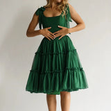 Pbong  Kawaii Girl Birthday Party Ball Gown Dress Women Vintage Tie Up Strap A-line Dress Cute Ruffles Multi-layers Goth Lolita Dress