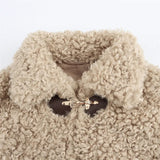 Pbong  Women's Jacket Flip Collar Long Sleeve Versatile Rope Buckle Solid Color Winter New Style Coat