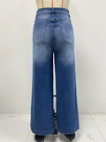 Pbong  Spring New Women Vintage Street Straight Leg Jeans Loose Button Pocket Washed Denim Wide Leg Pants High Waist Casual Jeans