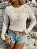 Women's Solid Color Long Sleeve Knitted Sweater Hollow out Design Spring Summer Fashionable Comfortable Knitwear