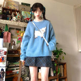 Sweet Lazy Korean All Match Autumn Winter Sweaters O Neck Y2k Aesthetic Knitted Pullovers Cuter Print Girl Harajuku Clothing