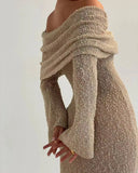 Women's Summer Slash Neck Sunscreen Maxi Dress Chic Long Sleeve Bodycon Knitted Vestidos Female Elegant Holiday Beachwear