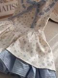 Pbong  Summer Floral Lace Chic Dress Women Square Neck Puff Sleeve Bow High Waist Princess Dress Sweet Cute Elegant Casual Party Dress