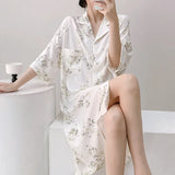 Pbong  Plaid Shirt Skirt Long Nightgown Spring Summer New Women's Sleepwear Homewear Elegant Cardigan Nightdress Lingerie Loungewear
