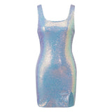 Pbong  Women's Sequin Square Neck Bodycon Mini Dress Y2K Side Slit Sparkly Cocktail Party Short Dresses Evening Gown Wear