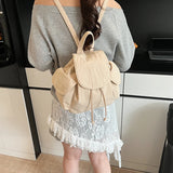 Pbong  Women's Small Soft Cloth Backpacks Korean Fashion Solid Color Backpack Girls School Bag Cute Simple Back Pack