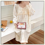 Pbong  Spring Autumn New With Chest Pad Nightgown Women Sleeping Dress Cotton Princess Sleepwear Pajamas Nightie Casual Home Clothes
