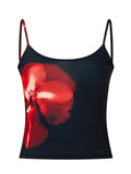 Y2k Sleeveless Crop Tank Tops Women Sexy Low Square Neck Camisole Spaghetti Strap Backless Aesthetic Graphic Cami Black Floral