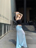 Seaside Gauze Splicing Blue Skirt Female Faldas Para Mujeres Summer Temperament Fishtail Skirt Chic Package Hip Skirts
