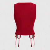 Vests Spring Summer French  Skinny Fit Single Breasted Lace-Up Sleeveless V-Neck Fashion Vests For Women
