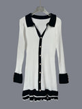 Pbong  Autumn Winter New Women's Clothing Elegant High Waisted Long Sleeved Ruffle Edge Knitted Dress Sexy V-neck Short Frock
