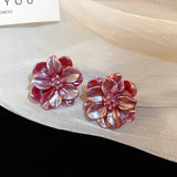 Acrylic White Camellia Flowers Stud Earrings for Women Fashion Temperament Fairycore Earring Party Wedding Jewelry Wholesale