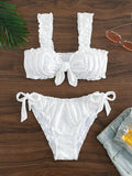 Knot Front Tie Side Bikinis  White Swimsuit Women Swimwear Female Sexy Bathers Bathing Swimming Swim Suit Beachwear