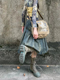 Women 2000s Harajuku Fashion Jean Midi Skirt Denim Midi Pleated A-line Skirts Dark Academia Y2k Preppy Japanese Grunge Gyaru New