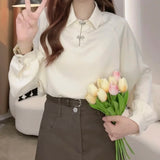 Pbong  Long Sleeve Shirts Womens Striped Ruffled Slim Fit Turn Down Collar Feminine Minimalist Romantic Preppy Youthful Spring Clothing