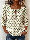 Women's Summer Blouse Square Neck Polka Dot Blouses Blue Polka Dot Chiffon Blouse Casual Tie Front Top Womens For Woman Women