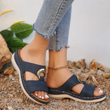Pbong  Women's Roman Style Platform Sandals Summer New Casual Large Size Slip-On Hollow Out Casual Flats PU Leather Comfortable