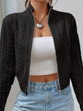 Zip Up Crop Cardigan for Women Boxy-fit Zipper Front Cable Knit Sweater Jacket Autumn Winter Teen-girl Y2K Outfit