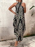 Pbong  Women's Halter Neck Chevron Print Maxi Dress - Loose Fit Summer Casual