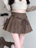 Pu Sexy Pleated Skirts Women High Waist Vintage Mini A Line Skirt Fall Winter Casual Preppy Style Female Sweet Retro Skirt