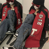 American Retro Shirt Short-sleeved Top Korean Spring Summer Fashion Large Size Loose Niche Motorcycle Style Cardigan Jacket