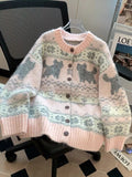 Sweet Pink Cartoon Cardigan Sweaters Women Vintage Lazy Wind Long Sleeve Cute Knitted Coat Casual Japan Kawaii Loose Tops