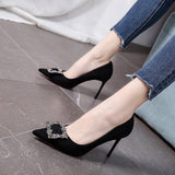 Women New Mid Heeled Sandals Black Square Buckle Pointed Thin Heeled Baotou Banquet High Heeled Shoes Womens Shoes Tacones Mujer