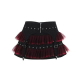 Y2K Gothic Red Lace Mesh Patchwork Mini Skirt Sexy Vintage Zipper Ballet Lolita Short Skirts Women Girls New Fashion Skirt