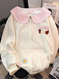 Cartoon Sweet Kawaii Hoodies Women Loose Cute Peter Pan Collar Sweatshirts Fall Preppy Style Long Sleeve New Embroidery Top