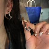 Y2K Korean Fashion Vintage Silver Color Heart Hoop Earrings For Women Egirl Trendy Grunge Aesthetic Jewelry Accessories