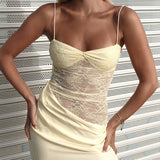 Lace Splice Long Spaghetti Strap Dress Female Backless High Slit Sexy Vacation Dress Elegant Sleeveless Women's Fashion