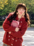 Christmas Red Sweet Cardigan Women Vintage Preppy Style Japan Knitted Sweater Casual Lazy Wind Female Fall Winter Tops New