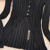 Hollow Out Knitted Cardigan Women Y2K Korean Sexy Streetwear Hole Long Sleeve Sweaters Summer Fashion Thin Irregular Female Tops
