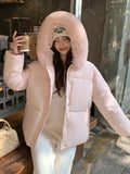 Preppy Style Sweet Parkas Women Cute Long Sleeve Vintage Faux Fox Hooded Cotton Coat Korean Winter Thick Warm New Outwear