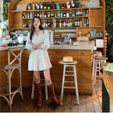 Lantern Sleeve White Vacation Short Dress A-line Loose Fashion Summer Dress Cotton Blend Hollow Out Embroidery  Dresses 2025 New