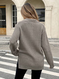 High Collar Zipper Long Pullover Knitted Sweater Autumn Winter Fashion Warm Cozy Knitwear for Women
