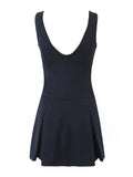 Pbong  Summer Chic Sexy Mini Dress V-neck Navy Bow Sleeveless Backless Ruffles Casual Party Dresses Vestidos Vestidos New