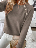 New diagonal shoulder button round neck long sleeved casual knitted sweater