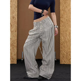 Pbong   Man's Wear Casual Suit Pants Striped Lace-Up Button Loose Fit Draped Trousers Summer Korean Style Men Clothing
