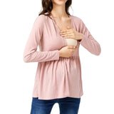 Pbong  Pregnant Women's Summer Simple Natural Solid Color Long Sleeved V-neck Nursing Top Soft and Comfortable Loose Outdoor T-shirt