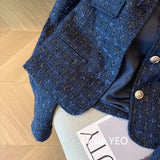Women's Short Jacket 2025 Spring Autumn Navy Blue Fashion Lady Outerwear Temperament Long Sleeve Ladies Small Fragrant Coat