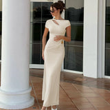Hollow Out Gold Clasp Sexy Maxi Dress For Women Gown Solid Backless Ruched Bodycon Club Long Dresses Female Summer Party Dresses