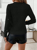 Women's solid color pearl round neck long sleeved knitted sweater for autumn and winter