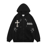 Y2K Aesthetic Vintage Slim Sweatshirts Embroidery Graphic Pattern Zip Up Hoodies 2000s Retro Grunge Mall Goth Jacket Autumn Coat
