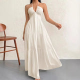 Pbong  Elegant Backless Neck Hanging Strap Dress Sexy Beach Vacation Pure Desire Style Women's Dress Summer Spring Autumn Season