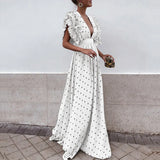 Pbong  Hot Sale Of The Season New Women's V-neck Backless Polka Dot Long Skirt Flying Sleeve Dress Midi A- line Gown Elegant Commute...