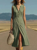 Pbong  Elegant Solid Color Maxi Dress Women Summer Fashion Sleeveless V-neck Maxi Dresses Casual