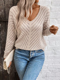 V-neck knitted off shoulder spring and autumn women's sweater can be worn externally